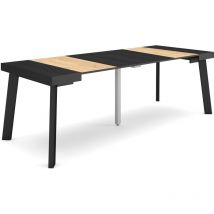 Skraut Home - Table console extensible, Console meuble, 220, Pour 10 personnes, Pieds en bois, Style moderne, Chêne et noir