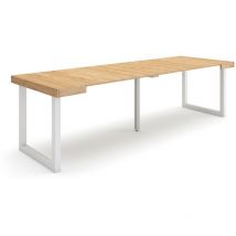 Skraut Home - Table console extensible, Console meuble, 260, Pour 12 personnes, Pieds bois massif, Style moderne, Chêne