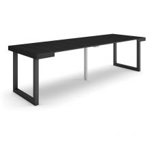 Skraut Home - Table console extensible, Console meuble, 260, Pour 12 personnes, Pieds bois massif, Style moderne, Noir
