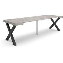 Skraut Home - Table console extensible, Console meuble, 260, Pour 12 personnes, Pieds bois massif, Style moderne, Gris Ciment
