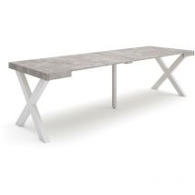 Skraut Home - Table console extensible, Console meuble, 260, Pour 12 personnes, Pieds bois massif, Style moderne, Gris Ciment