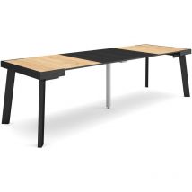 Skraut Home - Table console extensible, Console meuble, 260, Pour 12 personnes, Pieds en bois, Style moderne, Chêne et noir