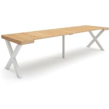 Skraut Home - Table console extensible, Console meuble, 300, Pour 14 personnes, Pieds bois massif, Style moderne, Chêne