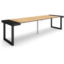 Skraut Home - Table console extensible, Console meuble, 300, Pour 14 personnes, Pieds bois massif, Style moderne, Chêne et noir