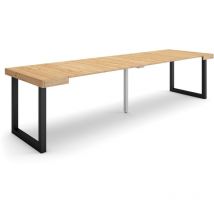 Skraut Home - Table console extensible, Console meuble, 300, Pour 14 personnes, Pieds bois massif, Style moderne, Chêne