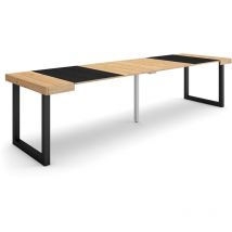 Skraut Home - Table console extensible, Console meuble, 300, Pour 14 personnes, Pieds bois massif, Style moderne, Chêne et noir