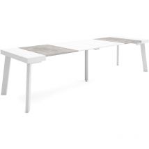 Skraut Home - Table console extensible, Console meuble, 300, Pour 14 personnes, Pieds en bois, Style moderne, Blanc et Gris Ciment