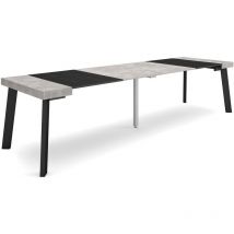Skraut Home - Table console extensible, Console meuble, 300, Pour 14 personnes, Pieds en bois, Style moderne, Gris Ciment