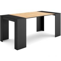 Skraut Home - Table console extensible, Console meuble, 180, Pour 8 personnes, Table à Manger, Style moderne, Noir et chêne