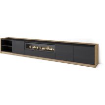 Skraut Home - Tv-schrank, Lowboard, 310x37x50cm, Für Tv-geräte Bis Zu 80", Elektrokamin., Schwarz Eiche