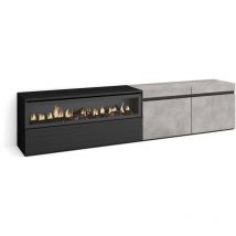 Skraut Home - Tv-schrank, Lowboard, Für Wohnzimmer Und Esszimmer, 200x45x35cm, Für Tv-geräte Bis Zu 80', Elektrokamin. Maße, Moderner Stil, Zementgrau