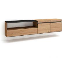 TV-Schrank, Lowboard, für Wohnzimmer und Esszimmer, 200x45x35cm, Für TV-Geräte bis zu 80', Hängend, Moderner Stil, Eiche Schwarz - Skraut Home