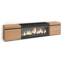 TV-Schrank, Lowboard, für Wohnzimmer und Esszimmer, 210, Für TV-Geräte bis zu 80', Elektrokamin xxl, Moderner Stil, Eiche Schwarz - Skraut Home