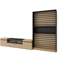 Wohnwand Wohnzimmer, Wohnzimmermöbel, Möbelset, 310x186x35cm, Für TV-Geräte bis zu 80', Elektrokamin. , Moderner Stil, Eiche Schwarz - Skraut Home