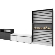 Wohnwand Wohnzimmer, Wohnzimmermöbel, Möbelset, 360x186x35cm, Für TV-Geräte bis zu 65', Elektrokamin, Moderner Stil, Weiß und Schwarz - Skraut Home