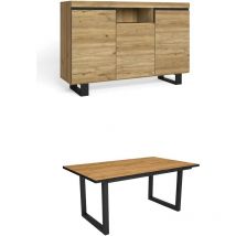 Skraut Home - Wohnzimmermöbel-Set, Tisch 170 Rand Schwarze U-Beine 8 Personen, Sideboard / Buffetschrank 140 Tall, Eiche und Schwarz, Industrieller