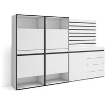 Zapatero, Armario zapatos botas, 227x145x35 cm, Dormitorio, habitación, Cómoda, Cajonera, Listones Decorativos, Estilo Moderno, Blanco - Skraut Home