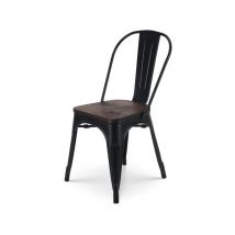 Sku amz - Chaise en métal noir mat avec assise en bois foncé - Style industriel