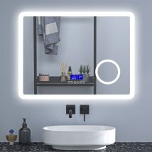 Sky Bathroom - sky Smart Bathroom Mirror with electronic clock & Bluetooth Speaker,Anti-Fog,3X Magnification,3 Colour led Lighting,Memory