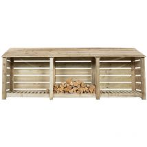 Slatted Wooden Log Store, W335cm, H126cm, D81cm, (Natural green finish)