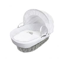 Sleepy Little Owl Grey Wicker Moses Basket With Quilt, Padded Liner, Body Surround and Adjustable Hood & Adjustable Hood