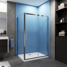 Biubiubath - 1100 x 700 mm Sliding Shower Enclosure Reversible Cubicle Door Screen Panel with Shower Tray and Waste + Side Panel