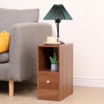 Small Bedside Cabinet, Narrow Nightstand Side Table, Slim Bedside Table with Drawer & Open Shelf for Bedroom, Living Room Sofa Side End Table - Brown