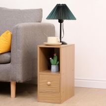 Small Bedside Cabinet, Narrow Nightstand Side Table, Slim Bedside Table with Drawer & Open Shelf for Bedroom, Living Room Sofa Side End Table - Beige