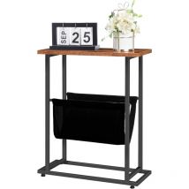 Hoobro - Slim Side Table, Narrow End Table, Industrial Bedside Tables with Magazine Holder Sling, Small Table for Small Spaces, Skinny Magazine