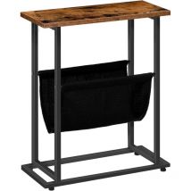 Table d'Appoint Étroite, Table d'Appoint Fine, Table de Chevet Industrielle avec Porte-revues, Table d'Appoint Aspect Bois pour Petits Espaces Hoobro