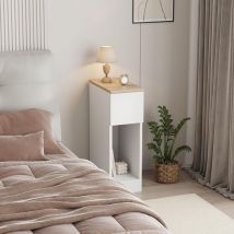 Slim Wood Bedside Table Bedroom Nightstand with Shelf and Drawer, Narrow Bathroom Small Floor Storage Cabinet Living Room End Table Sofa Side Table
