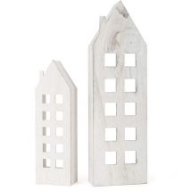 Small Foot Casette in Legno con Illuminazione a led indiretta Rustico formata da Un Set di Due Case di Diverse Dimensioni con finestre, Natalizia,