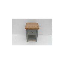 Furniture One - Small Painted Oak Compact Side Table with Drawer and Shelf - Light Grey - Light Grey