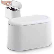 Blue Dream - Small Tabletop Trash Can with Push Button Lid for Office, Bathroom, Kitchen and Bedroom, Pet Food Storage White