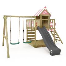 Spielturm Klettergerüst Smart Candy mit Schaukel & Rutsche, Baumhaus mit Sandkasten, Kletterleiter & Spiel-Zubehör - anthrazit - Wickey