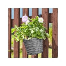 Smart Garden - 20cm 8 Inch Rattan Effect Hanging Pot Basket Slate Grey Planter