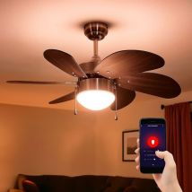 Etc-shop - Smart led Deckenventilator dimmbar Zugschalter Ventilator Vor und Rücklauf Deckenlampe, rgb Farbwechsel, Sprach-/App Steuerung Holz