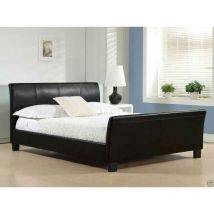 Smart Modern Faux Leather Frame Sleigh Bed - Brown - Spring Memory Mattress 5ft - Brown
