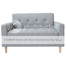 Humza Amani - Smart Sofa in a Box, 2 Seater Fabric Sofa with Wooden Legs and Hidden Storage Space - Light Grey