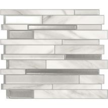 4 crédences adhésives - Milano Carrera Gris - Effet marbré - 29.34 cm x 24.46 cm - Smart Tiles