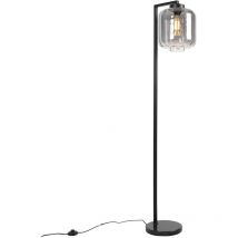 Qazqa - Smarte Stehleuchte schwarz mit Rauchglas inkl. WiFi ST64 - Qara Down