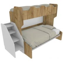 Mobilfino Camerette - Letto a castello 3 posti con terzo letto estraibile e scaletta contenitore - Una piazza e mezza - Quercia e Bianco
