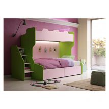 SMART120 - Lit superposé avec un lit trois-quarts avec échelle de rangement indépendante - Blanc et fumée