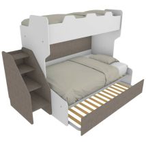 SMART120 - Lit superposé avec un lit trois-quarts avec échelle de rangement indépendante - Blanc et fumée