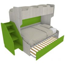 SMART120 - Lit superposé avec un lit trois-quarts avec échelle de rangement indépendante - Effet bois blanc et vert pomme