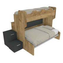 Mobilfino Camerette - Letto a castello con gradini a cassetti e passerella - Una piazza e mezza e singola - Quercia e basalto