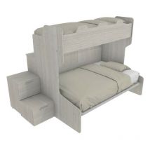 SMART120B - Lit superposé avec balcon arrière et lit simple et demi inférieur avec marches de rangement - Chêne de roche