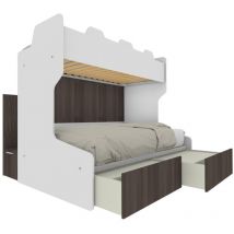 Letto a castello salvaspazio con scala contenitore - 1 Piazza e mezza + singolo - Bianco e Olmo
