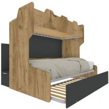 SMART120G - Lit superposé avec lit inférieur queen et échelle de rangement arrière - Quercia e basalto