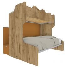 SMART120G - Lit superposé avec lit inférieur queen et échelle de rangement arrière - Quercia e zolfo